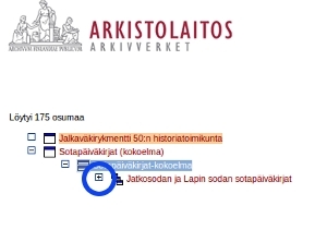 Sotapäiväkirjojen haku