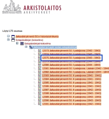 Sotapäiväkirjojen haku