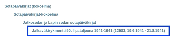 Sotapäiväkirjojen haku